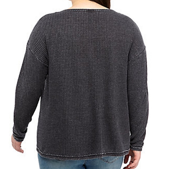 Plus Size Waffle Knit Long Sleeve Henley Tee/Top - Picture 3 of 5